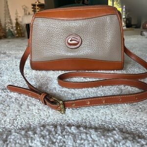 Vintage Dooney & Bourke Tan and Brown Leather Crossbody all weather leather